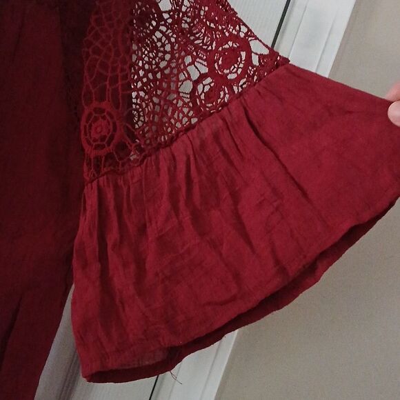 Forgotten Grace wine color crochet tunic blouse bell sleeve  Sz 3X - Picture 4 of 7